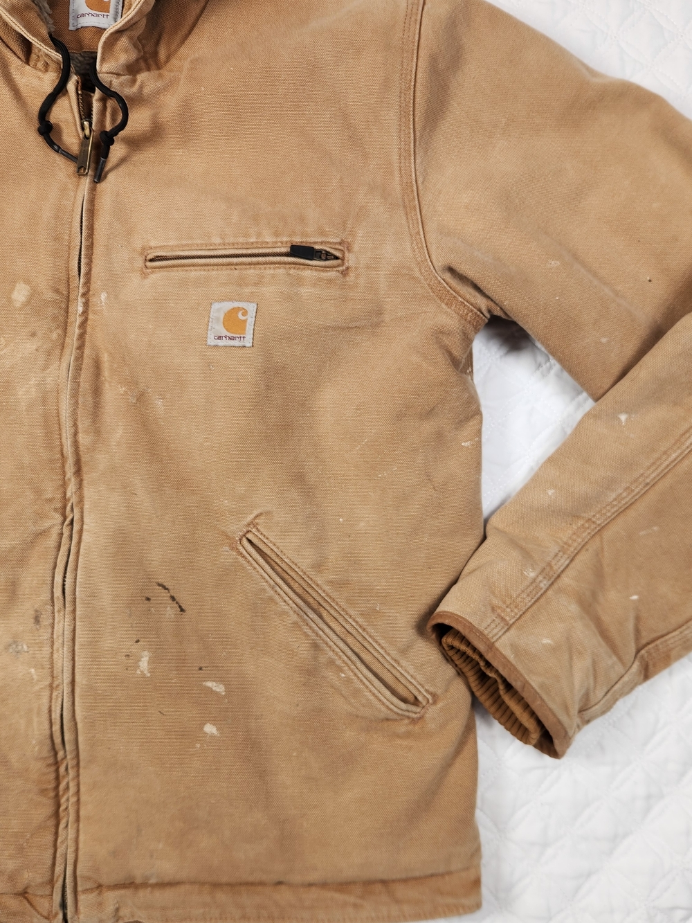 Carhartt Men's Tan Hooded Work Jacket with Sherpa Lining - Picture 3 of 15